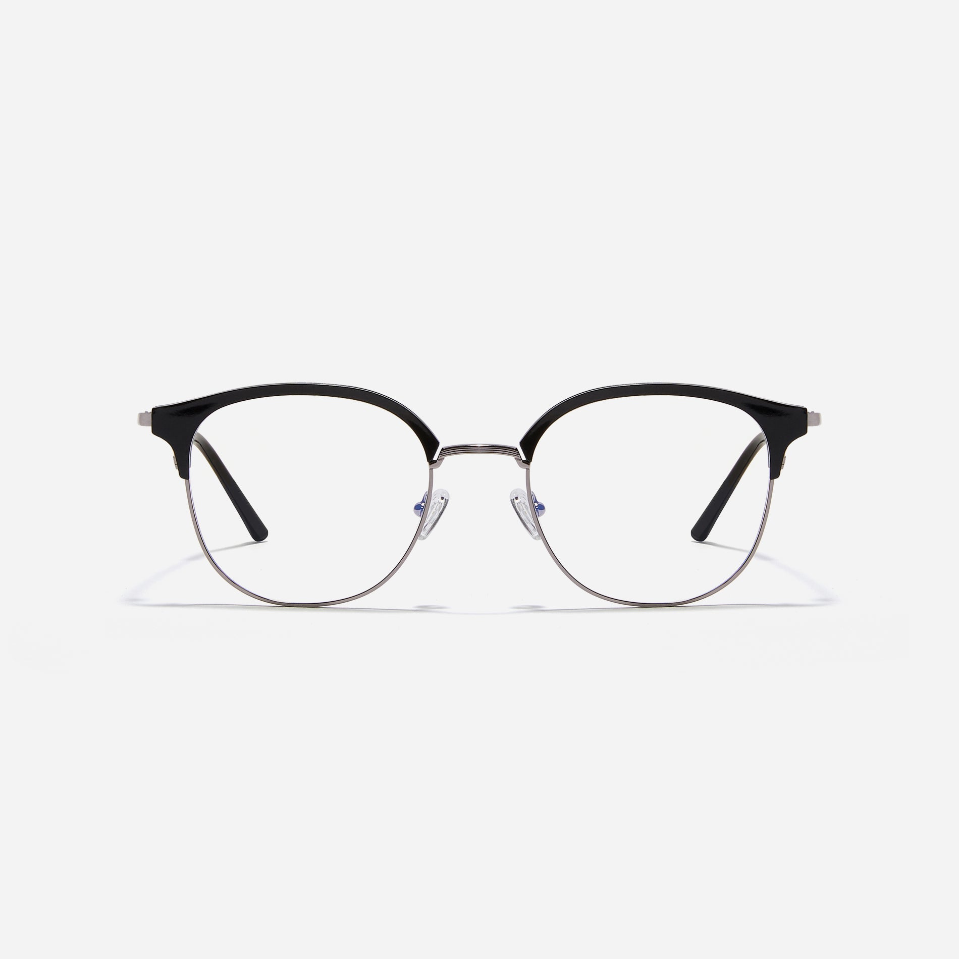 Oversized, square-shaped eyeglasses with a semi-rimless structure ideal for trendy styling and versatile wear.