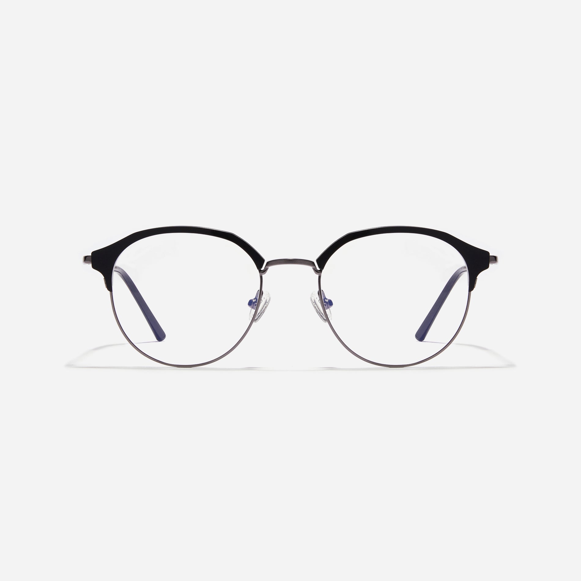 Oversized, round-shaped eyeglasses with a semi-rimless structure ideal for trendy styling and versatile wear.