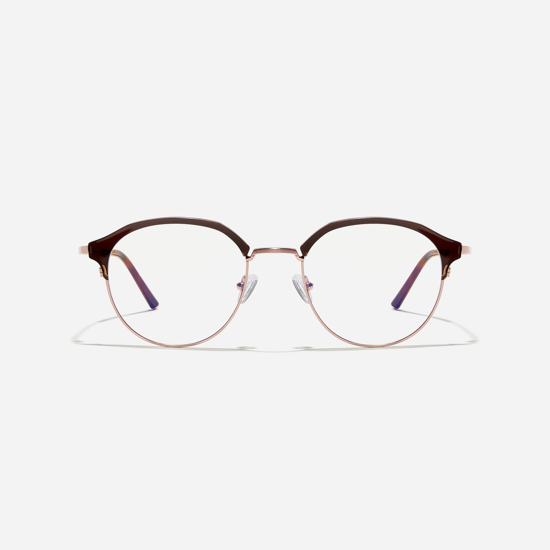 Oversized, round-shaped eyeglasses with a semi-rimless structure ideal for trendy styling and versatile wear.