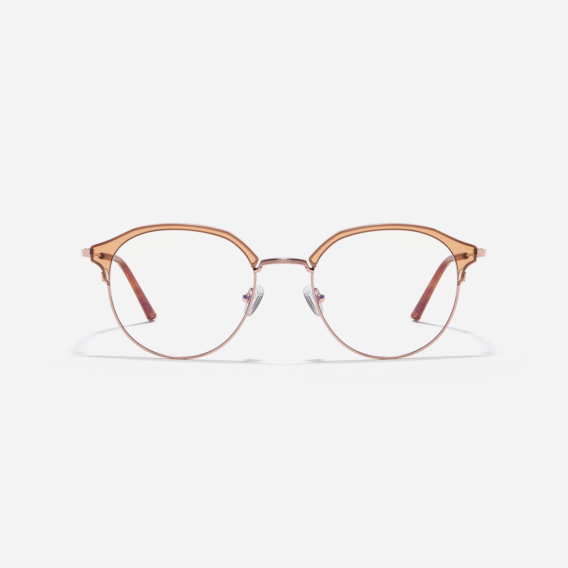 Oversized, round-shaped eyeglasses with a semi-rimless structure ideal for trendy styling and versatile wear.