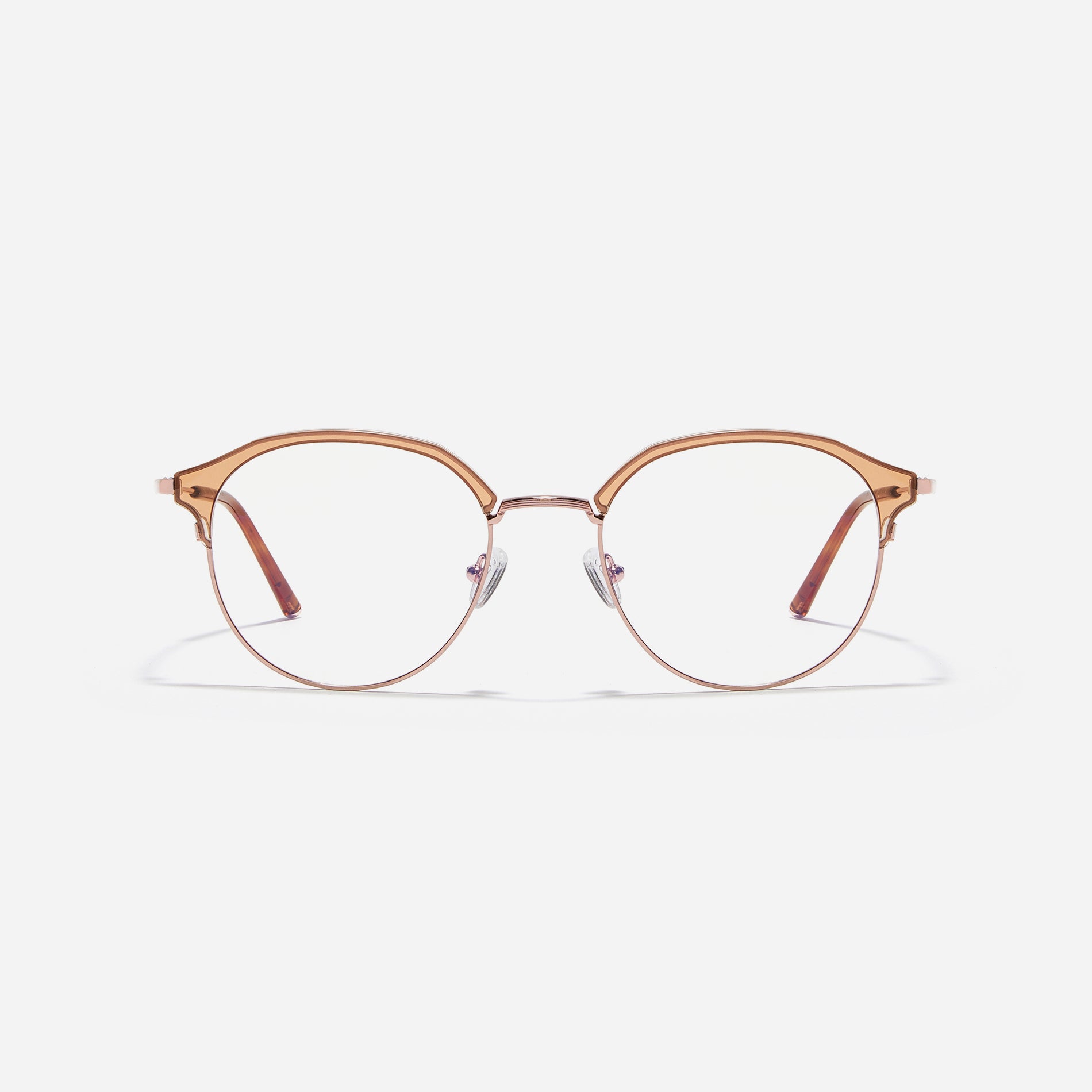 Oversized, round-shaped eyeglasses with a semi-rimless structure ideal for trendy styling and versatile wear.