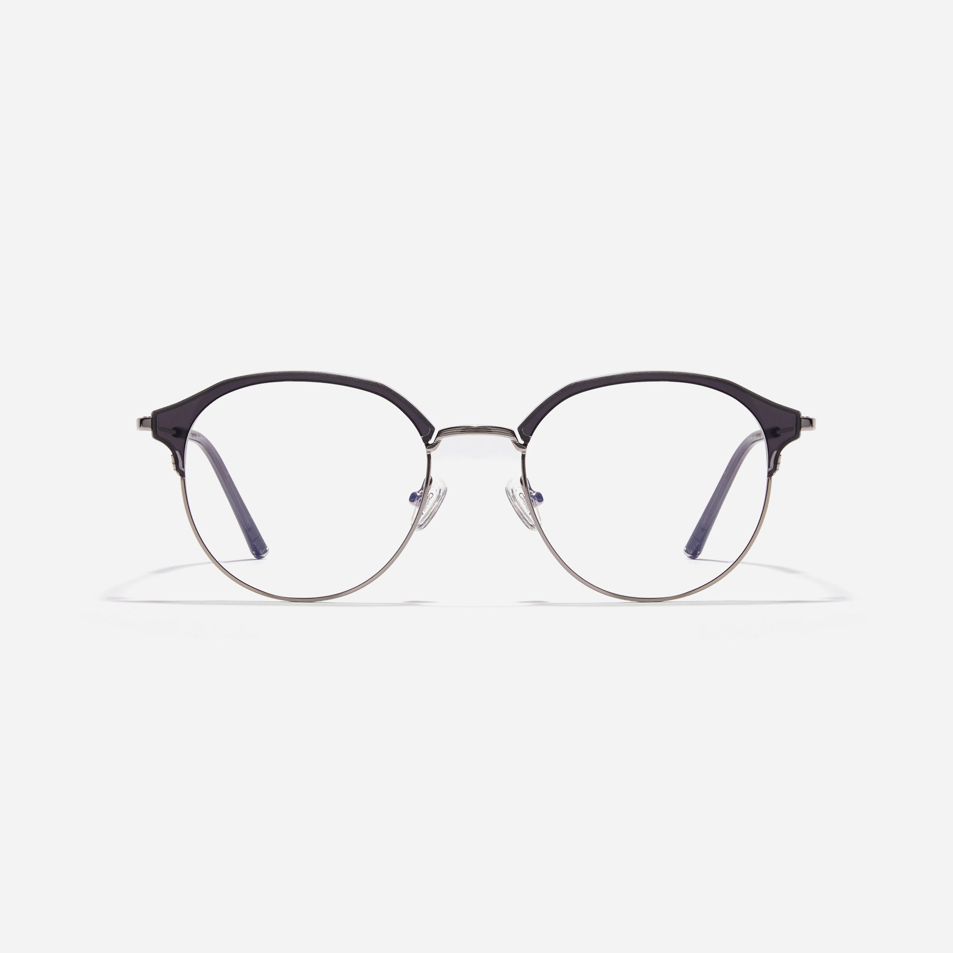 Oversized, round-shaped eyeglasses with a semi-rimless structure ideal for trendy styling and versatile wear.