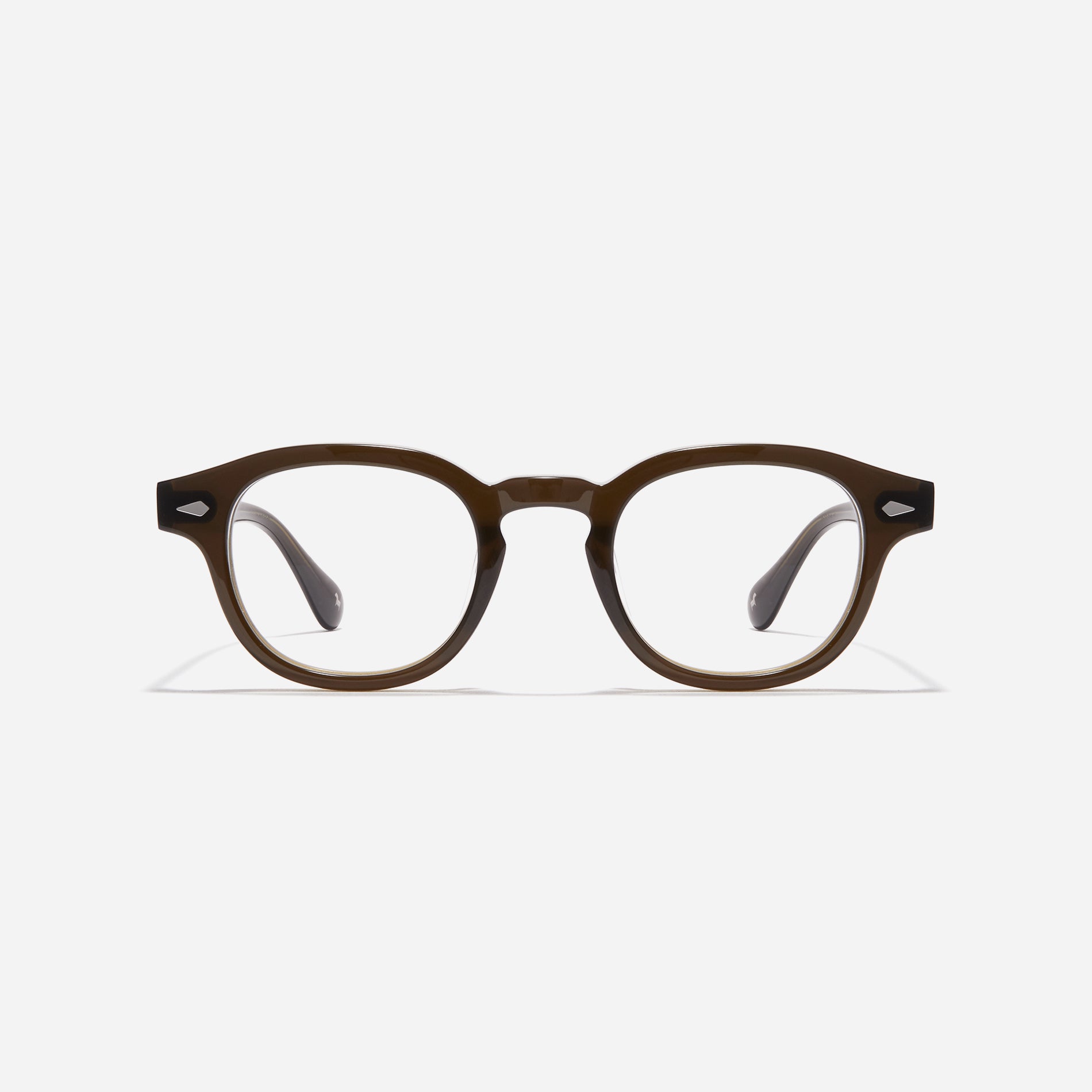 Round-shaped horn-rimmed eyeglasses featuring a sturdy and lightweight frame. Rena design incorporates dual lining on the tips to prevent slipping and ensure a consistently comfortable wearing experience.