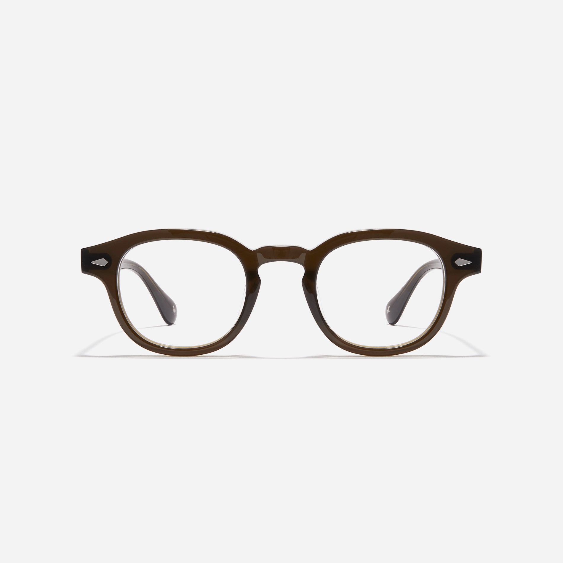 Round-shaped horn-rimmed eyeglasses featuring a sturdy and lightweight frame. Rena design incorporates dual lining on the tips to prevent slipping and ensure a consistently comfortable wearing experience.