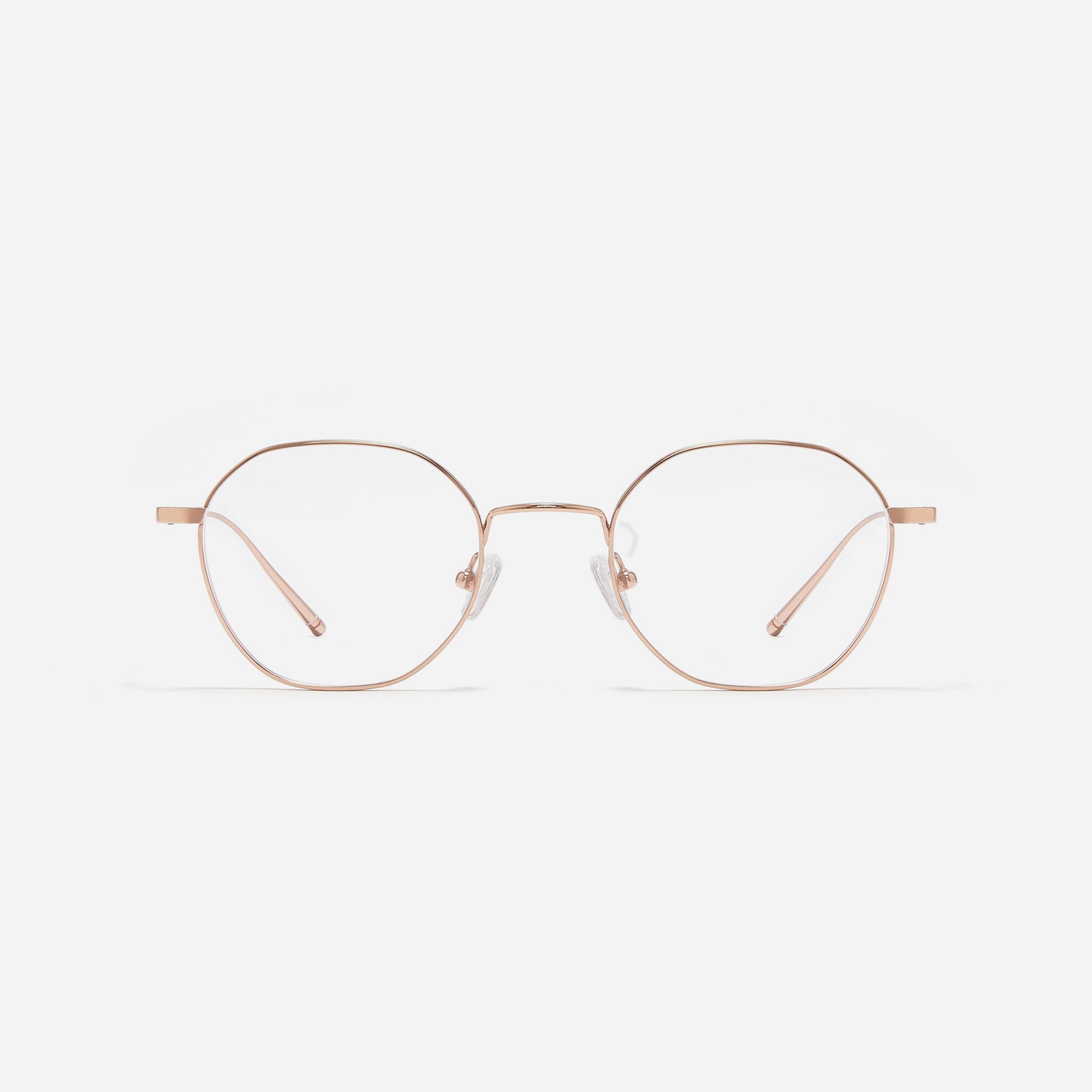 Hexagonal-shaped, full-metal eyeglasses with a dual-rim structure designed to accommodate thicker, high-prescription lenses. Both the frame and temples are made of pure titanium, ensuring a lightweight and comfortable fit.