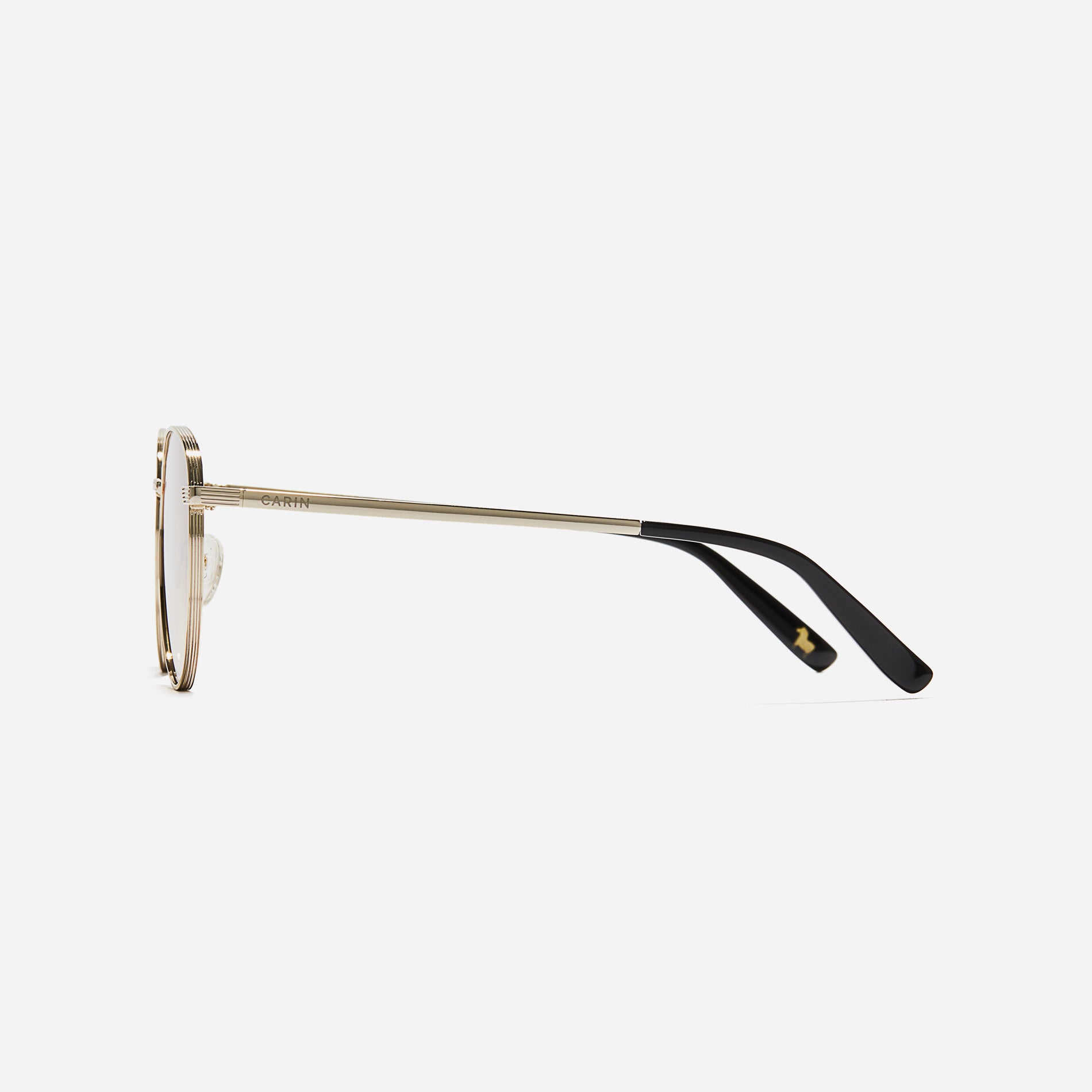 Boeing-style sunglasses featuring chic temple details and half-mirrored lens coating that reduces glare and provides 100% UV protection.