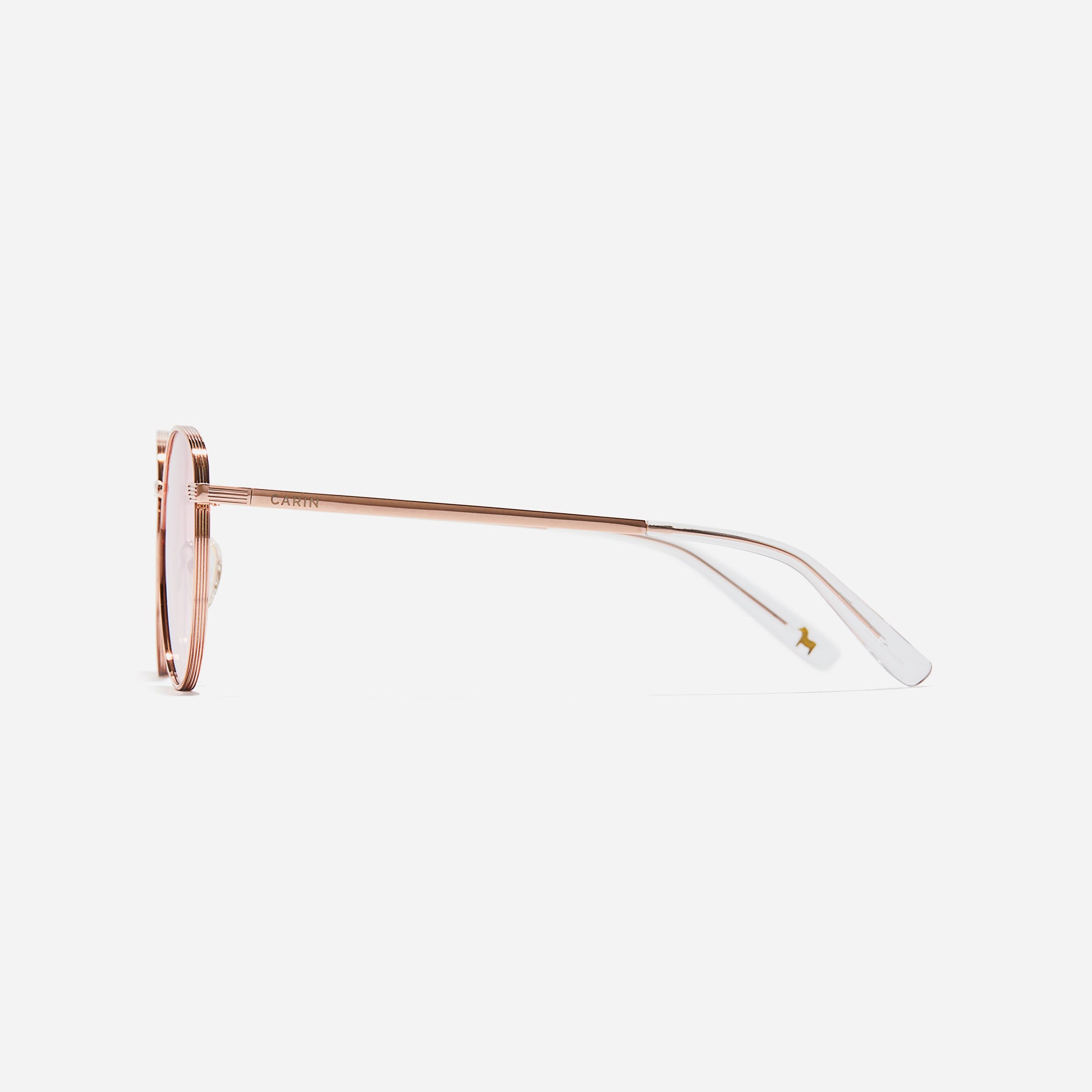 Boeing-style sunglasses featuring chic temple details and half-mirrored lens coating that reduces glare and provides 100% UV protection.