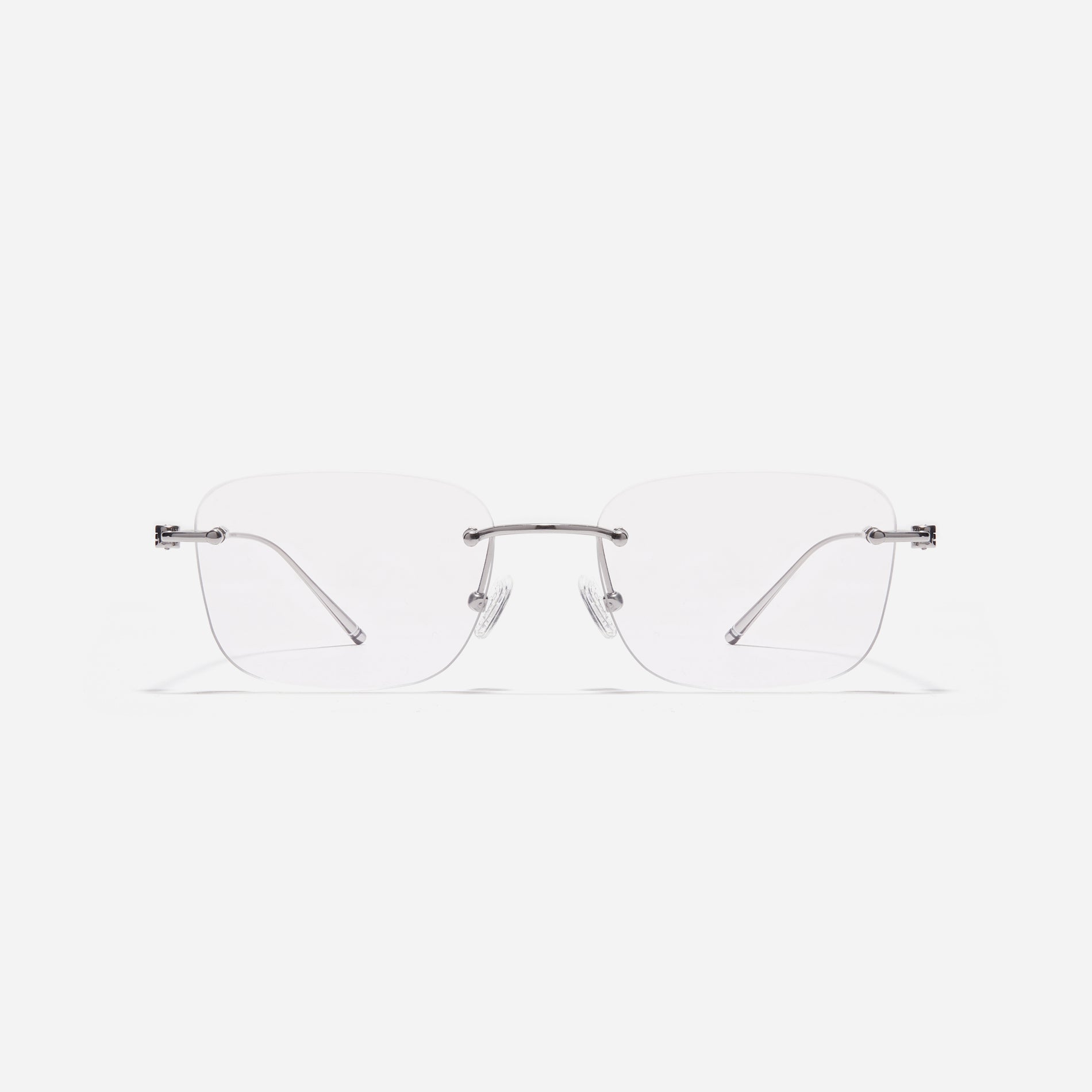 Rimless square-shaped retro eyeglasses. Featuring narrow rims and dual lining on the tips, these eyeglasses ensure a consistently comfortable fit and prevent slipping.