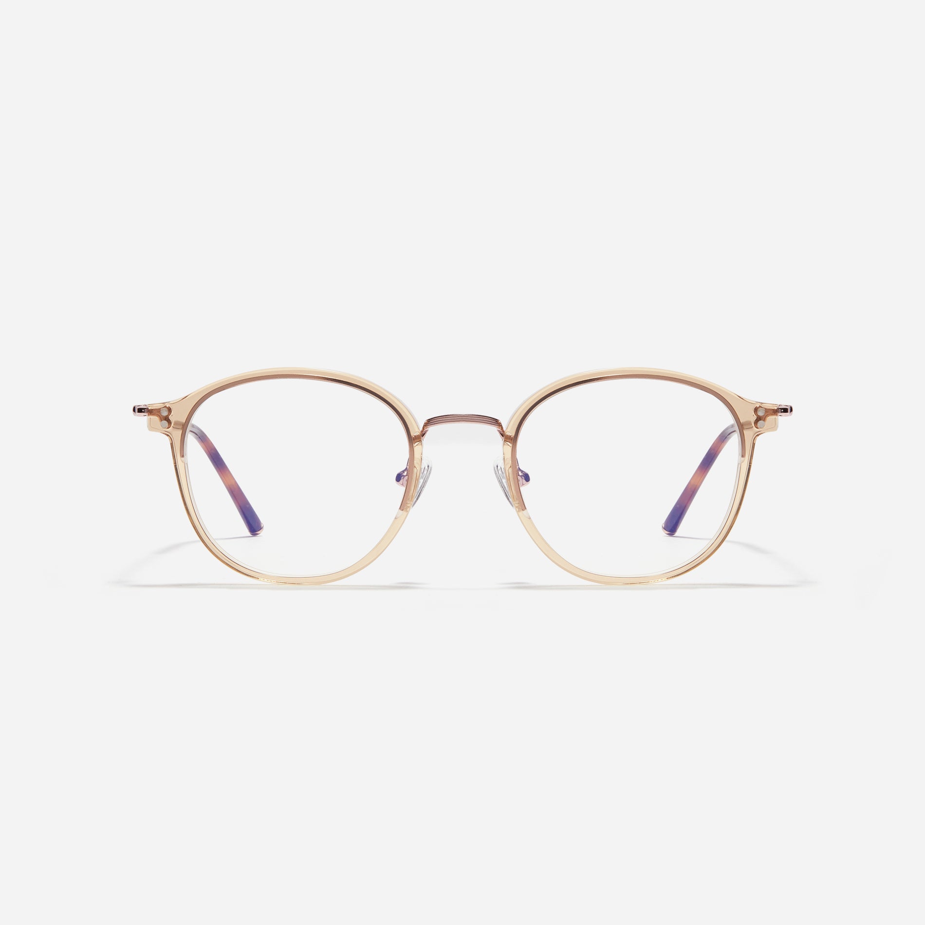 Square-shaped eyeglasses with a dual-combi structure inspired by from the aesthetics of platform shoes. Their dual-rim structure seamlessly accommodates thick lenses for higher prescriptions, while retro vibes are accentuated by side color accents applied using epoxy techniques.